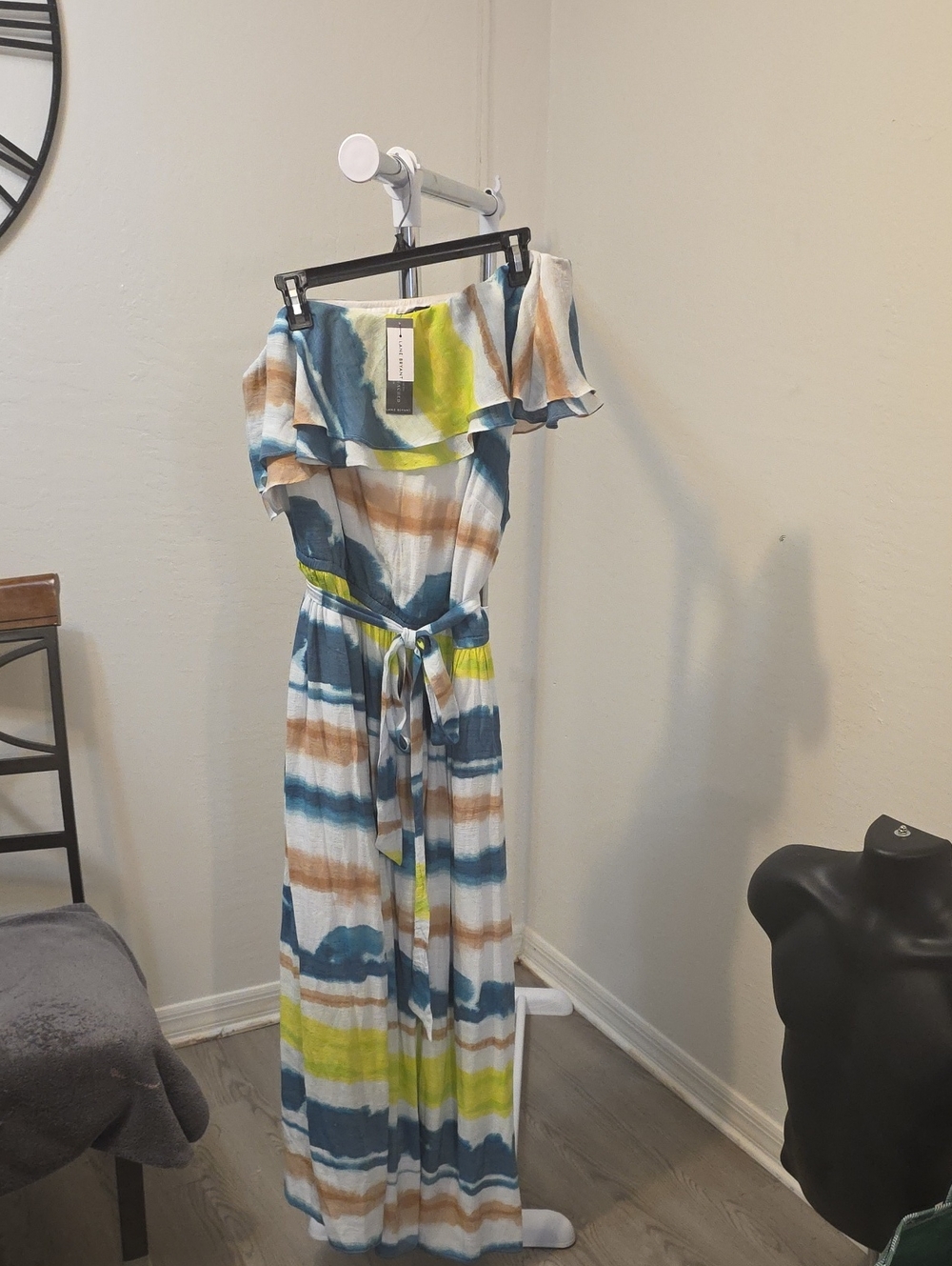 Lane Bryant Tie-Dye Maxi Dress in White, Blue & Lime
